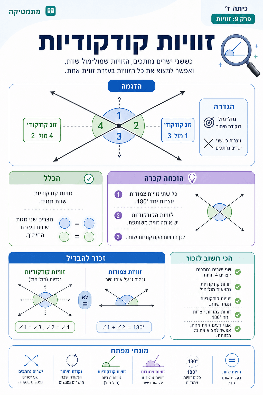 זוויות קודקודיות - סיכום מלא ומפורט