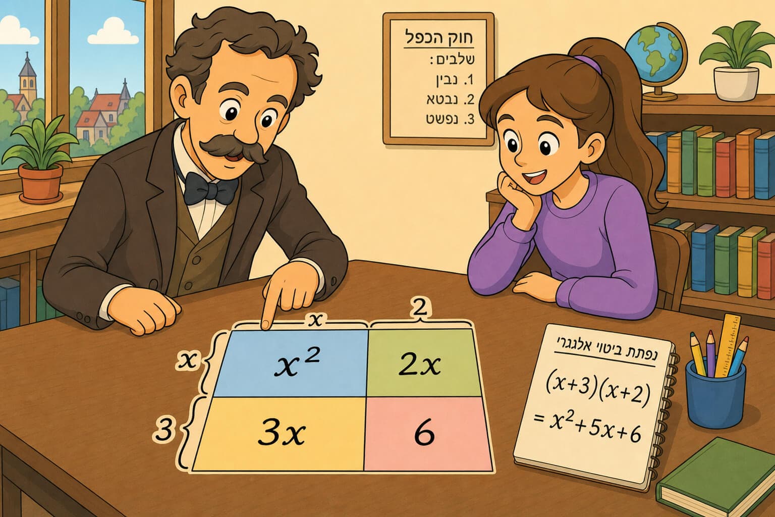 תמונה הממחישה מכפלת דו איברים בעזרת מלבן מחולק לארבעה שטחים
