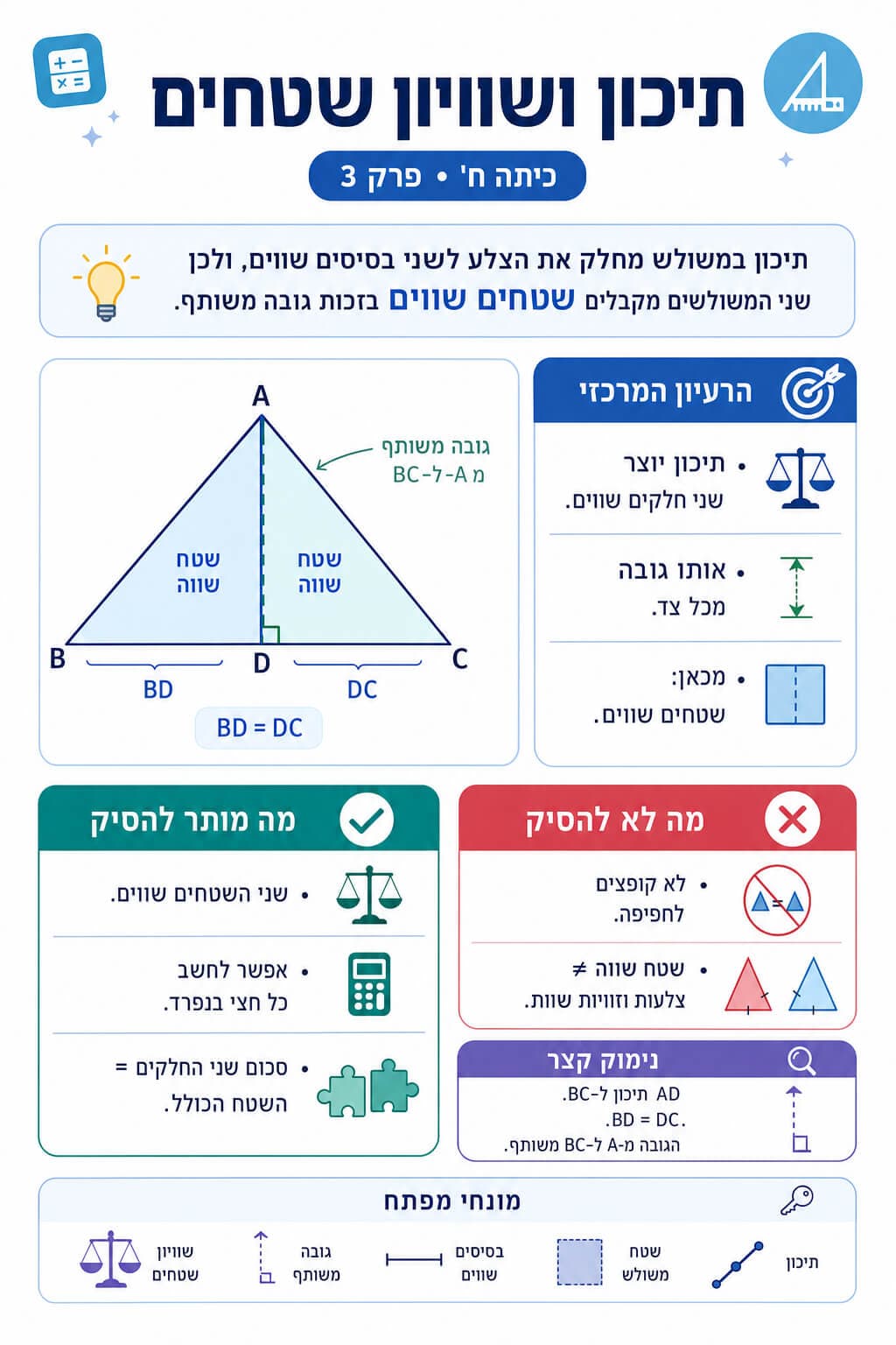תיכון ושוויון שטחים - סיכום מלא ומפורט