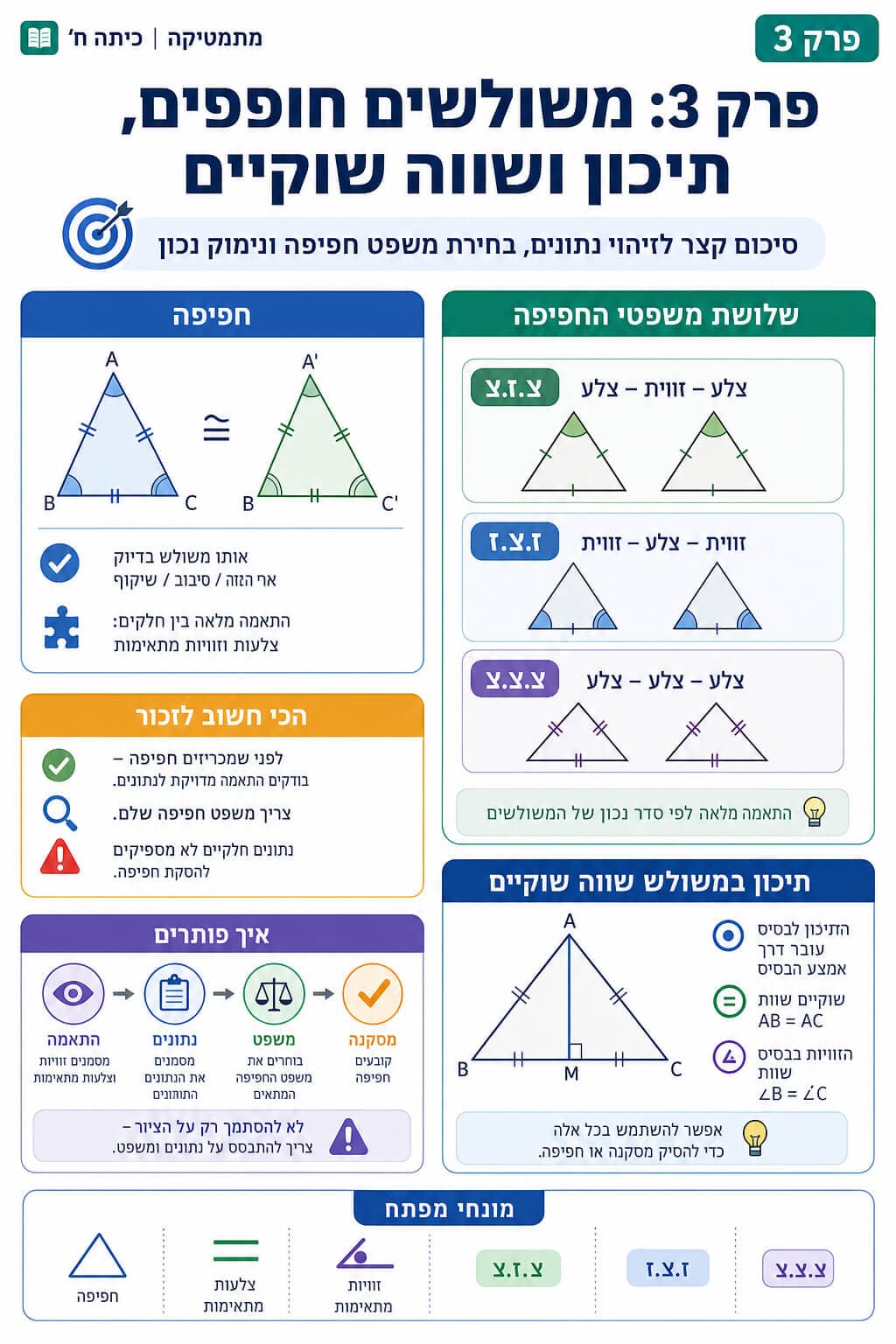 סיכום פרק 3 - חפיפה, שווה שוקיים ותיכון - סיכום מלא ומפורט