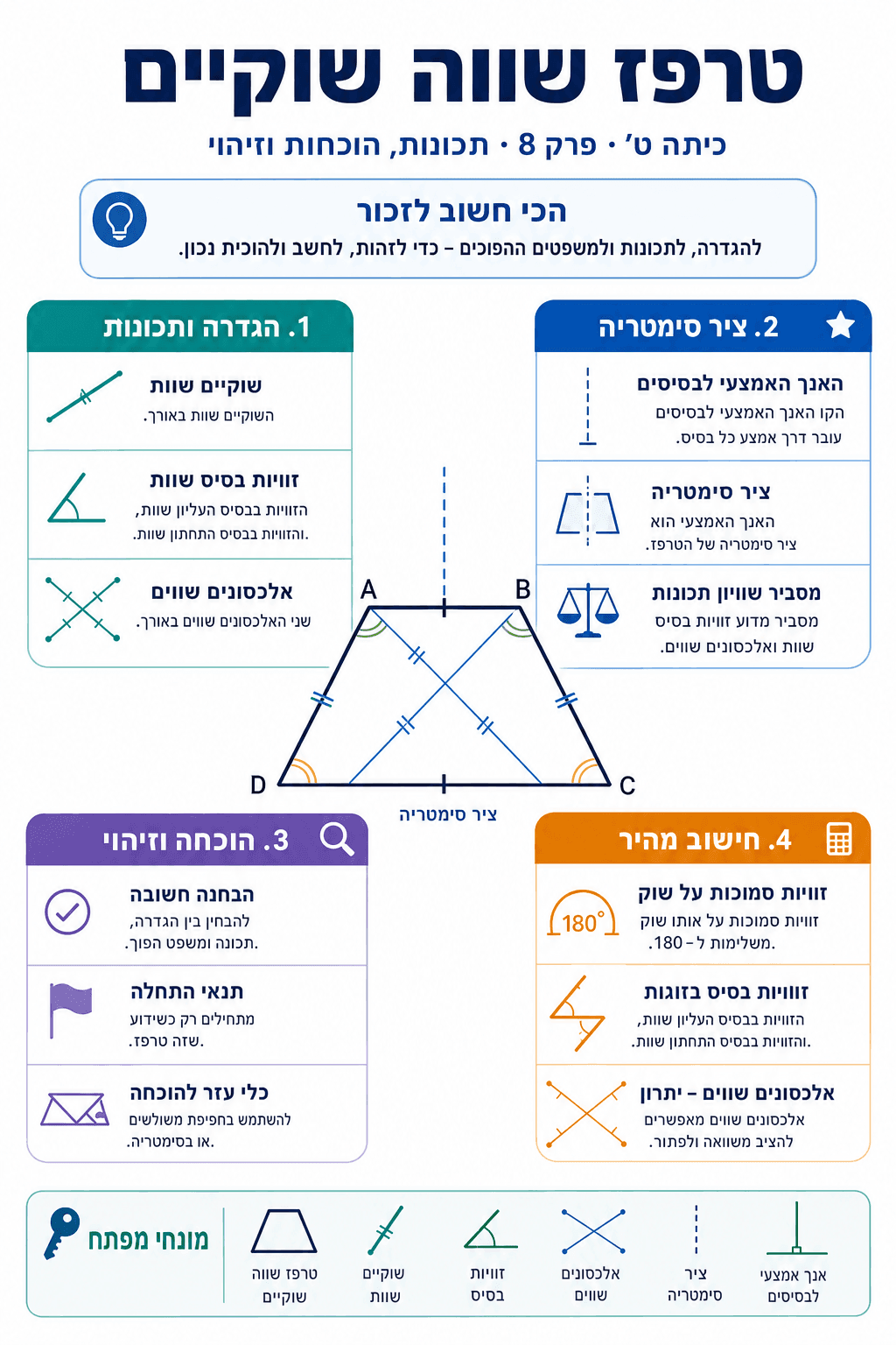טרפז שווה שוקיים - סיכום מלא ומפורט