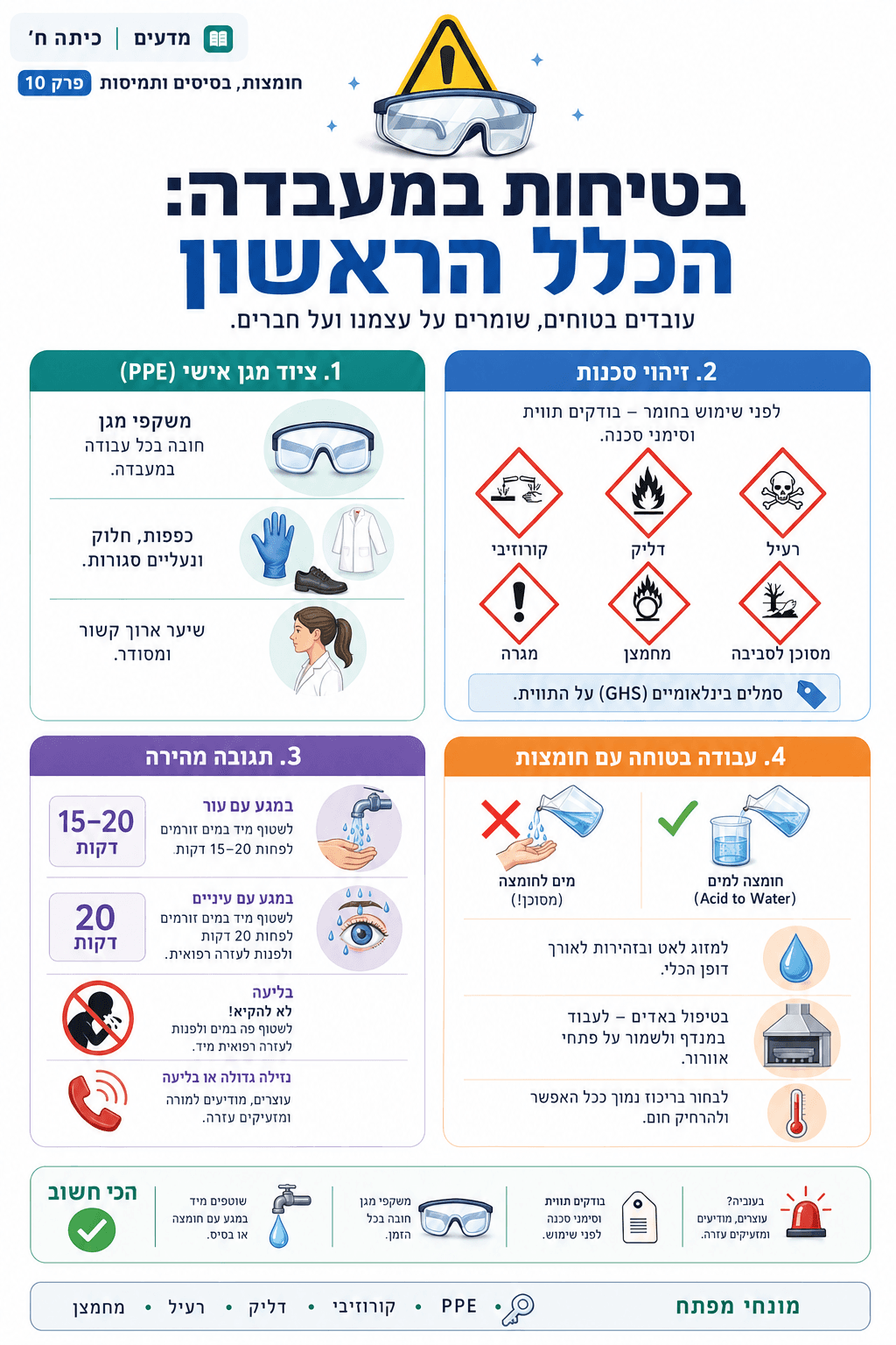 בטיחות במעבדה - הכלל הראשון! - סיכום מלא ומפורט