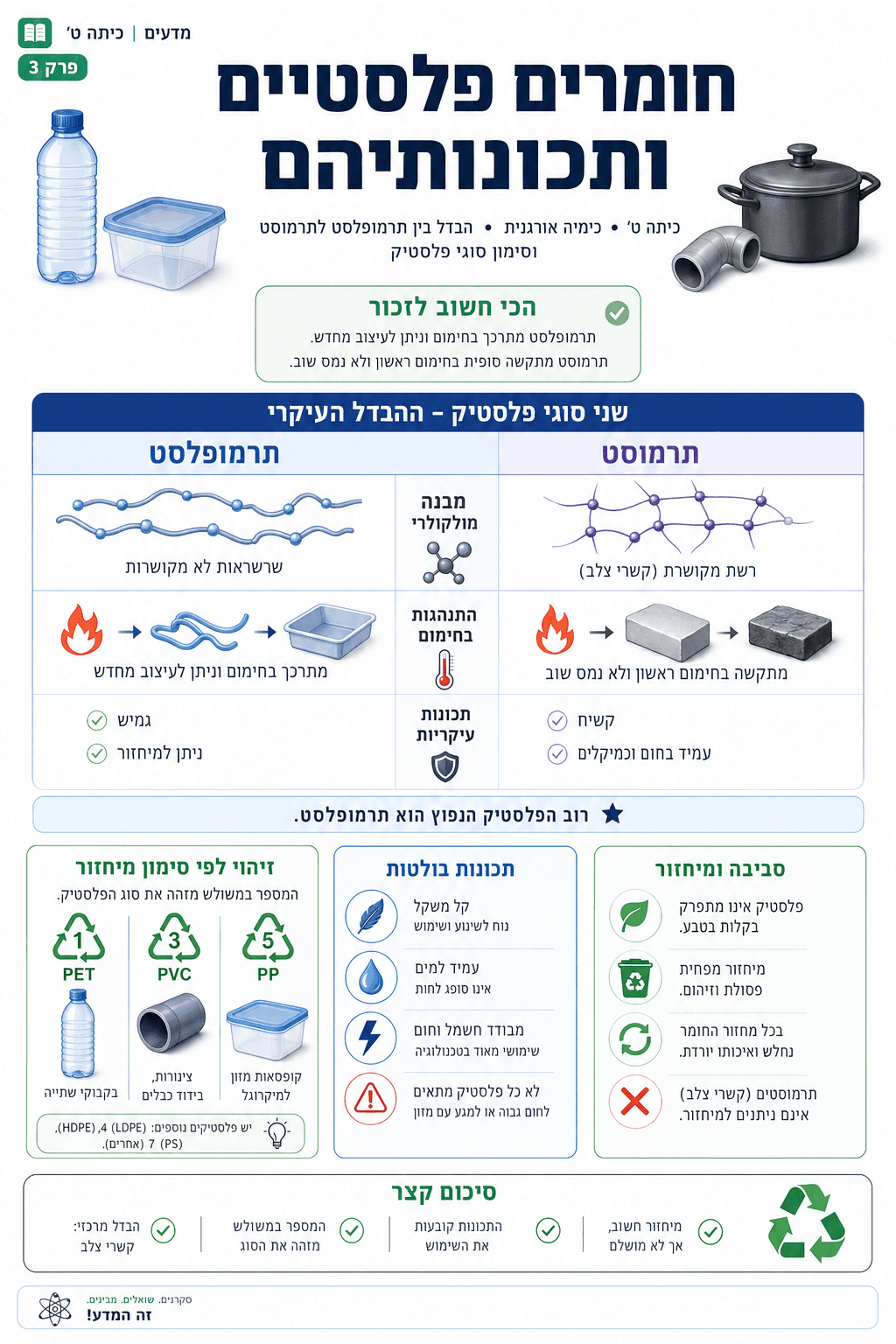 חומרים פלסטיים ותכונותיהם - סיכום מלא ומפורט
