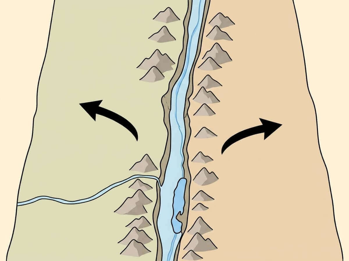 תמונה הממחישה את הבקע הסורי-אפריקני בין הלוח האפריקני ללוח הערבי עם בקעת הירדן וים המלח ביניהם