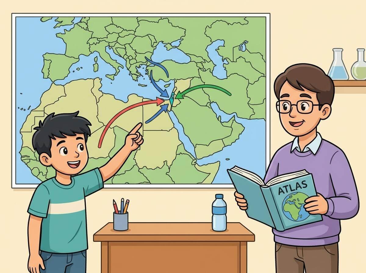 תמונה הממחישה את מיקומה של ישראל כגשר יבשתי וימי בין יבשות ונתיבי מסחר