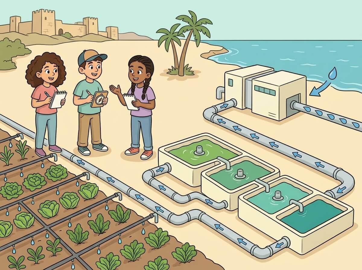 תמונה הממחישה התפלה, מים מושבים והשקיה בטפטוף כפתרונות מים בישראל