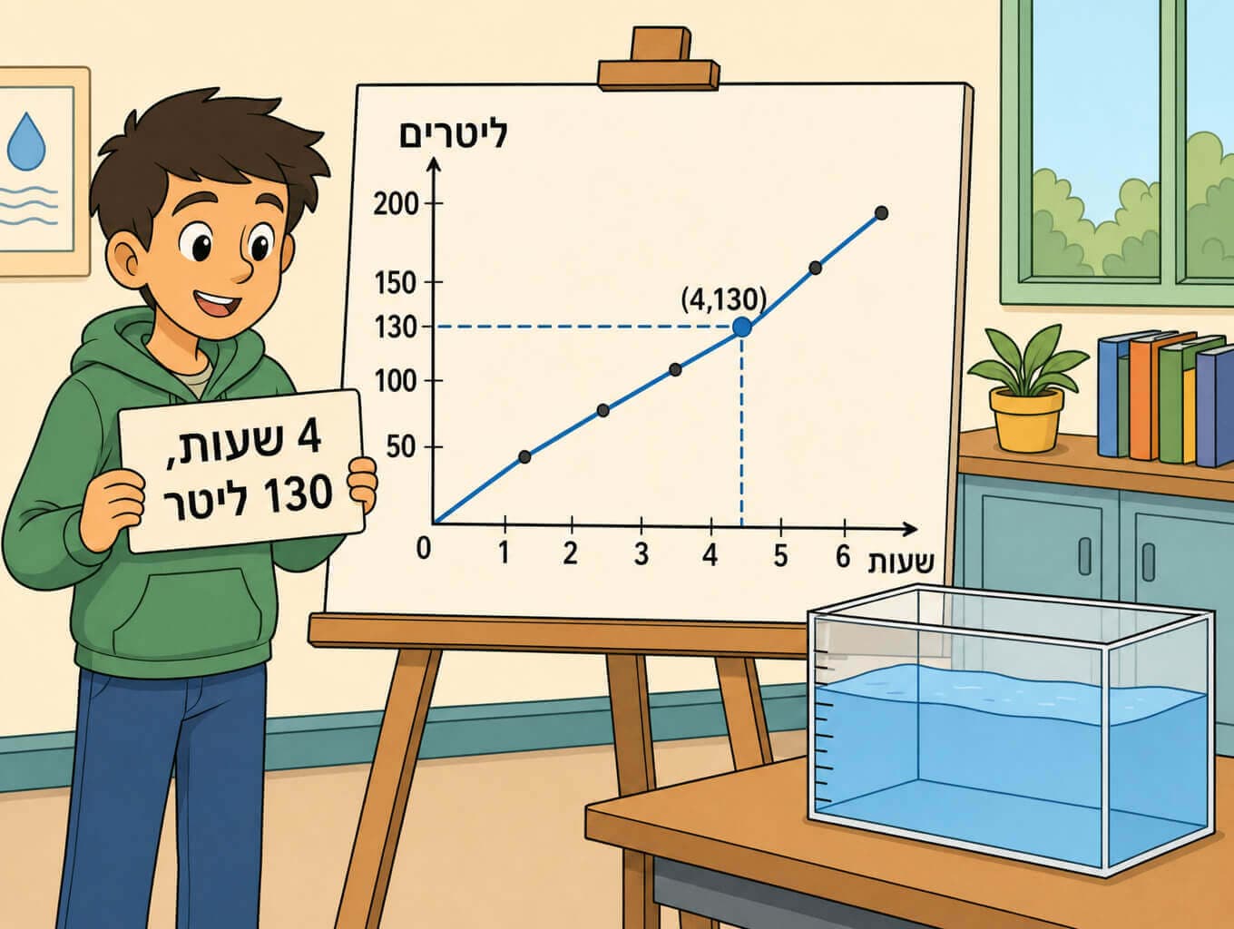 תמונה הממחישה את קריאת הנקודה ארבע מאה ושלושים בגרף מפלס מים בעזרת קווי עזר