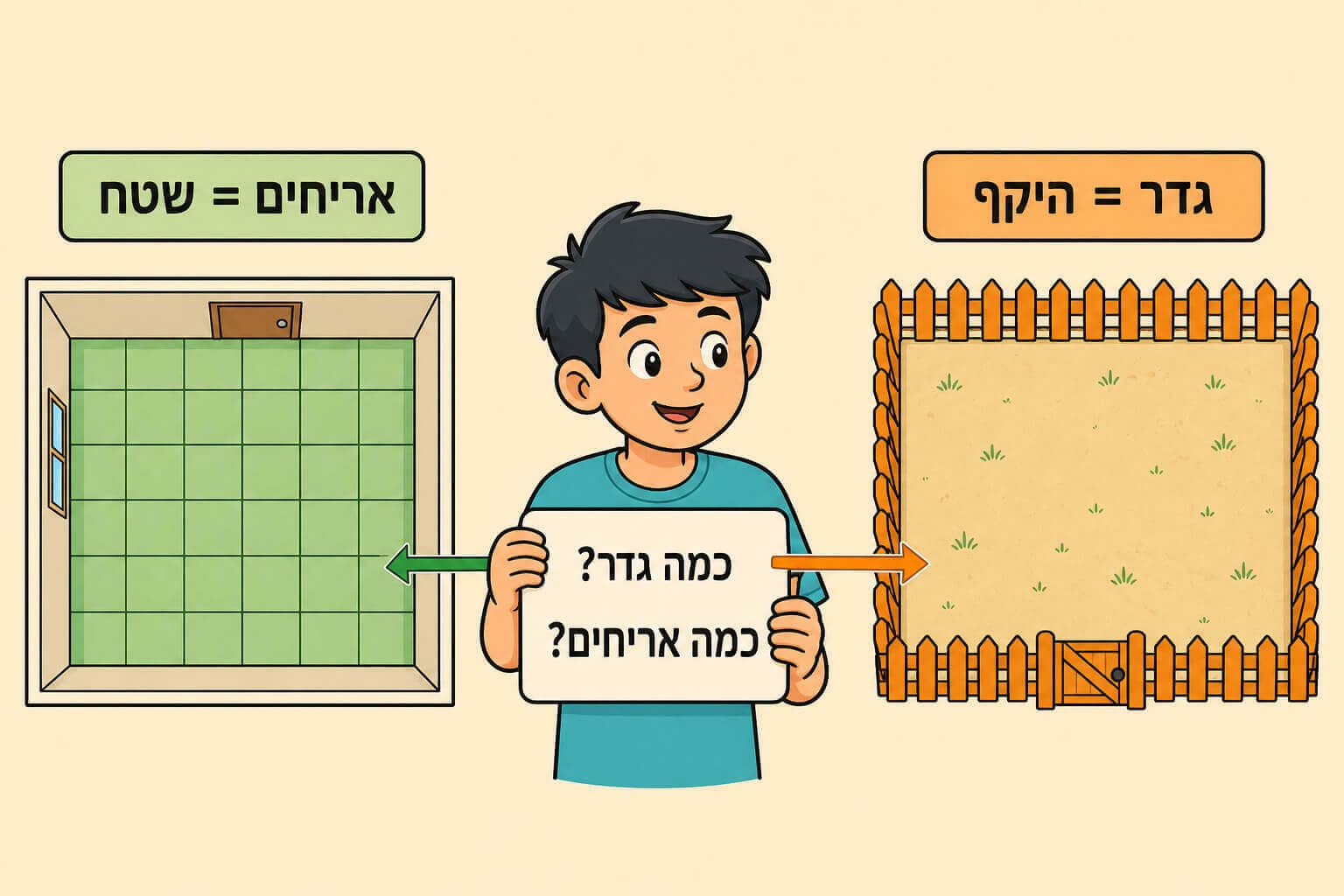 תמונה הממחישה את הבחירה בין היקף לשטח בבעיה מילולית