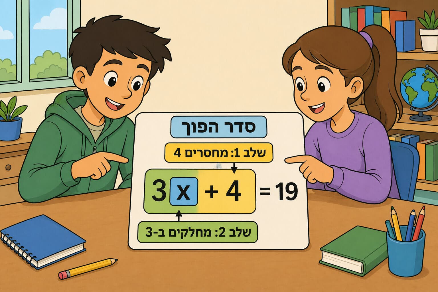 תמונה הממחישה את סדר הפתרון ההפוך במשוואה דו-שלבית בעזרת שכבות סביב הנעלם
