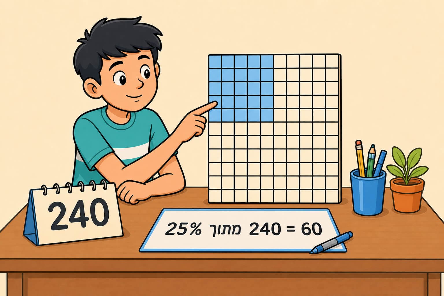 תמונה הממחישה מציאת ערך אחוז מתוך שלם בעזרת תג מחיר וחלק מודגש