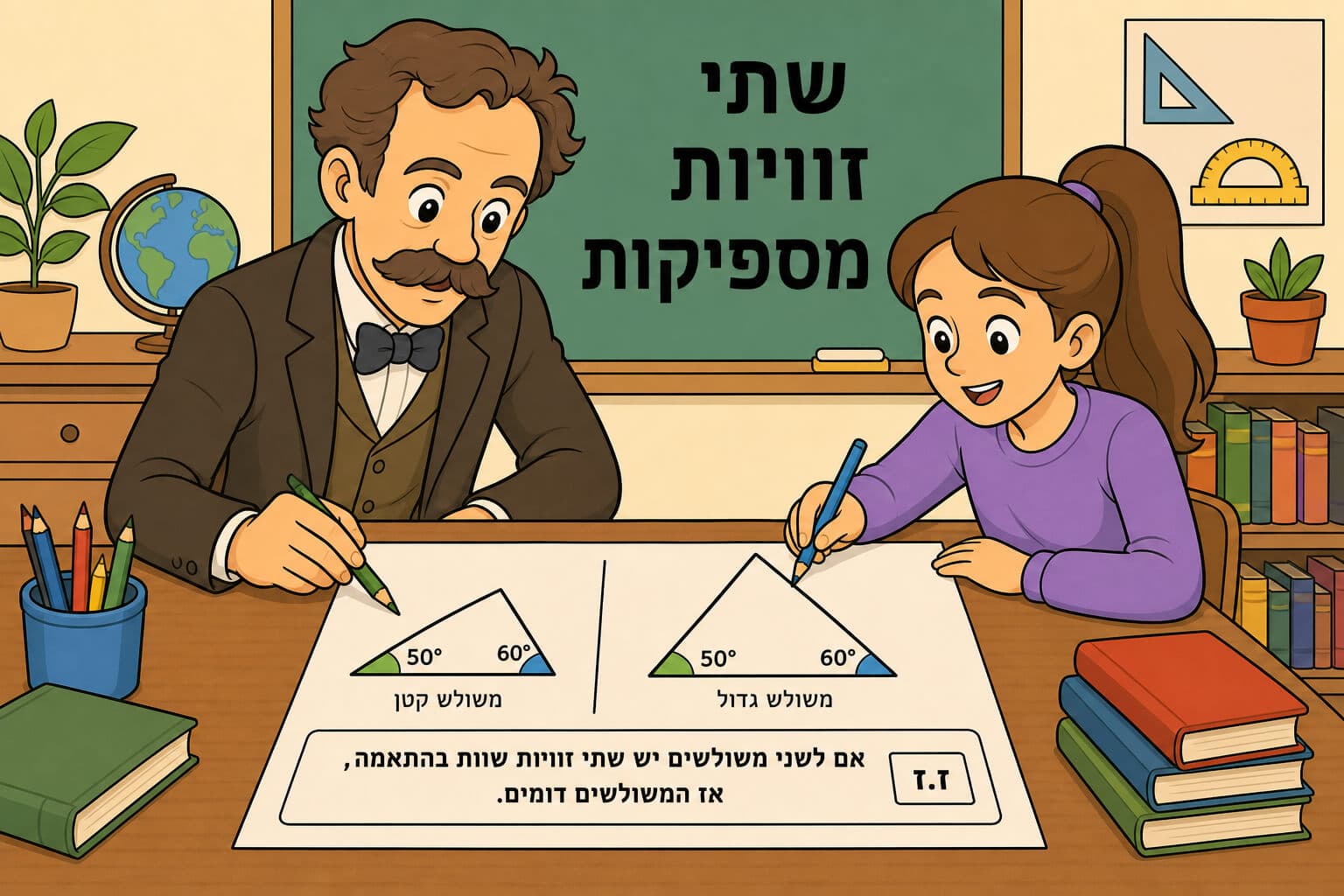 שני משולשים עם שני זוגות זוויות מתאימות שוות