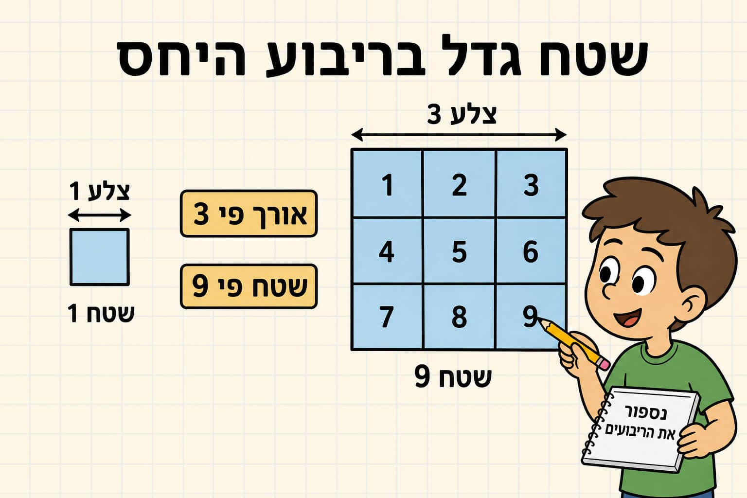 ריבוע קטן וריבוע גדול הממחישים שיחס השטחים הוא ריבוע יחס הדמיון
