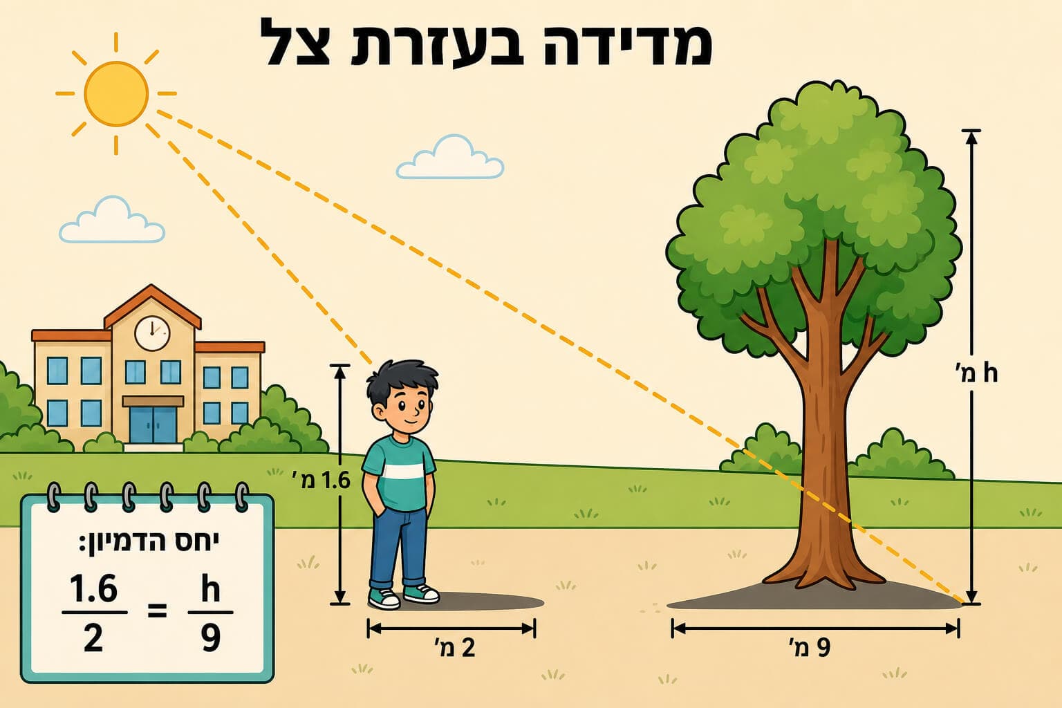 מדידת גובה עץ בעזרת צל ודמיון משולשים