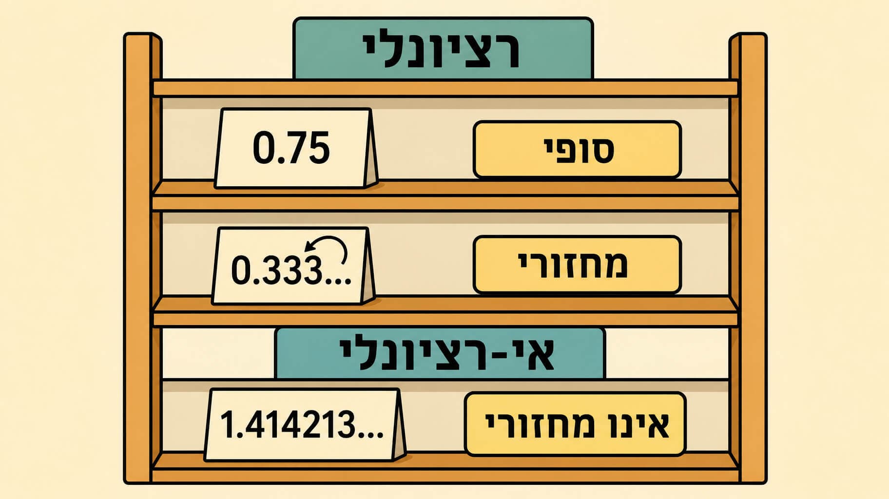 תמונה הממחישה את ההבדל בין עשרוני סופי מחזורי ואינו מחזורי