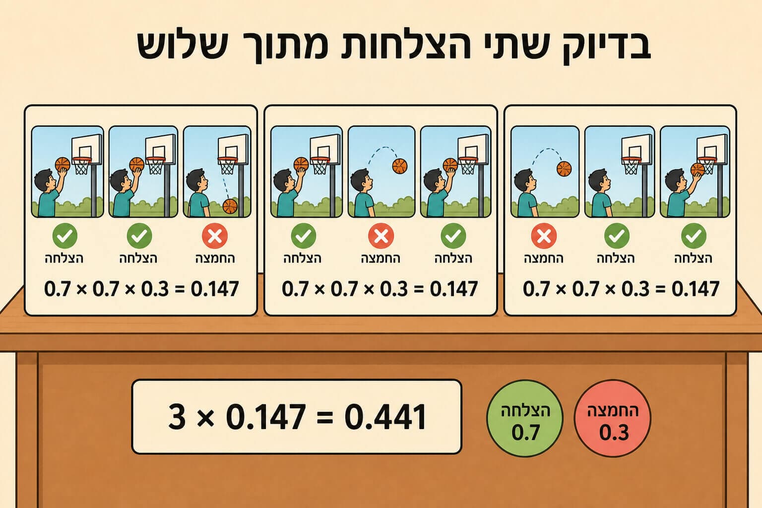 תמונה הממחישה את ספירת הרצפים בניסויים חוזרים בלתי תלויים