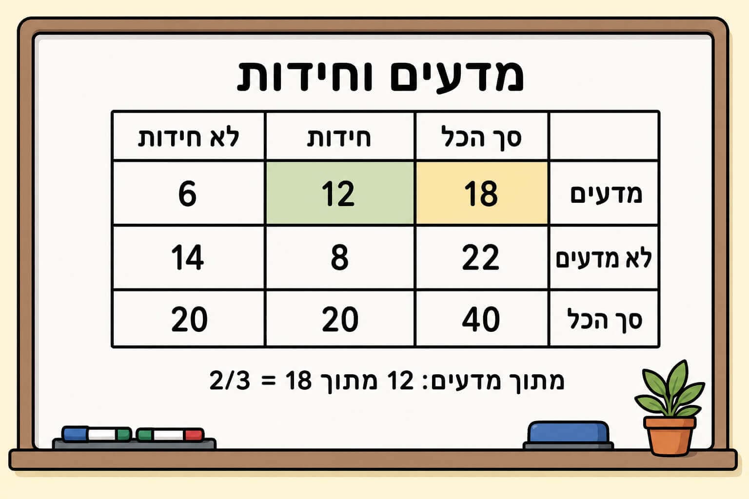 תמונה הממחישה את טבלה דו-ממדית לחוג מדעים ובחירת חידות