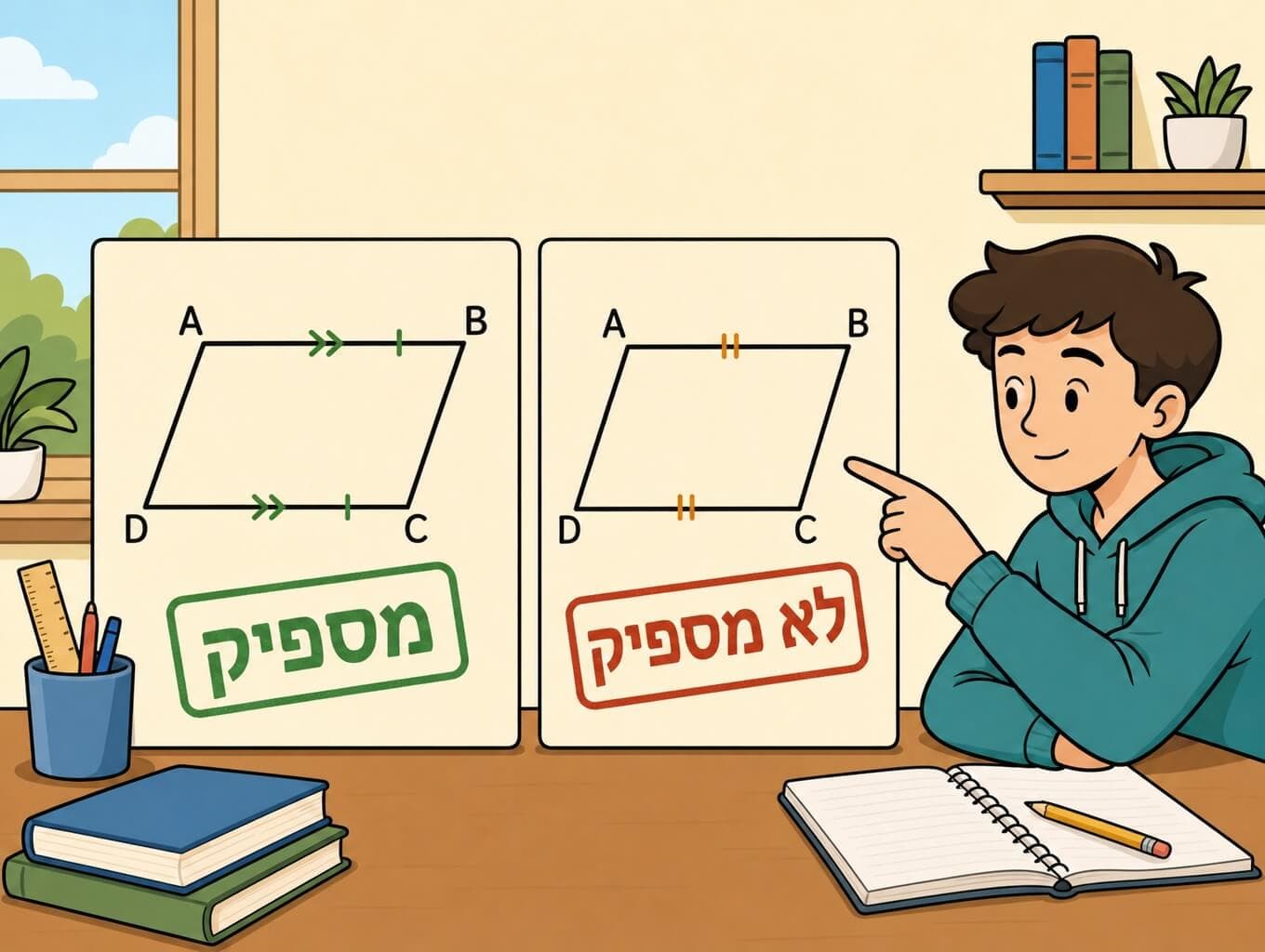 תמונה הממחישה את ההבדל בין נתונים שמספיקים לזיהוי מקבילית לבין נתונים שאינם מספיקים