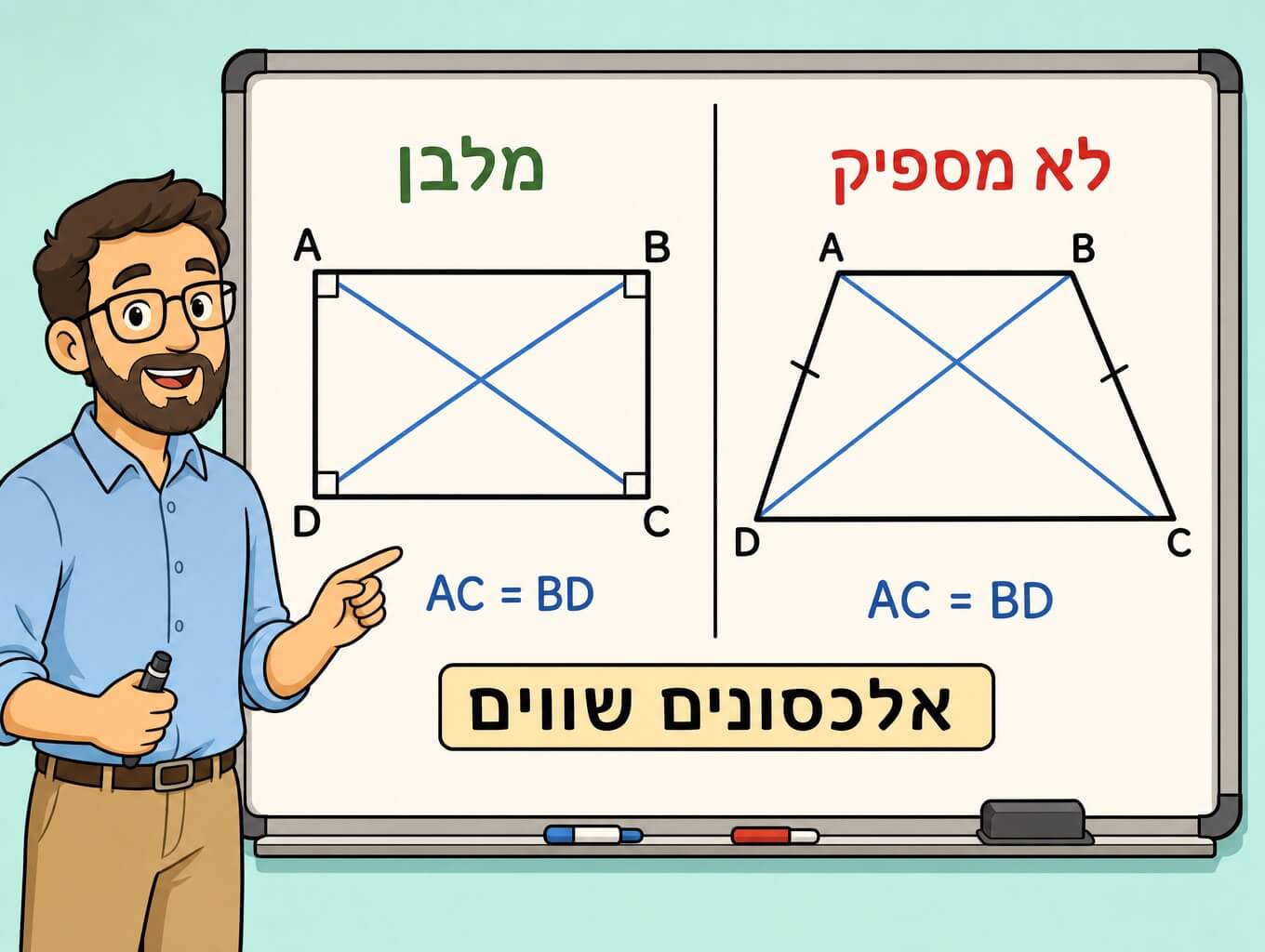תמונה הממחישה שאלכסונים שווים לבדם אינם מוכיחים שמרובע הוא מלבן