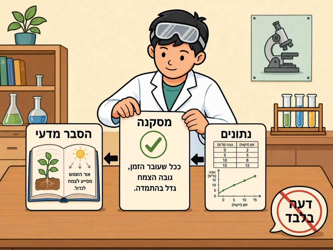 תמונה הממחישה בניית מסקנה מדעית מנתונים והסבר מדעי