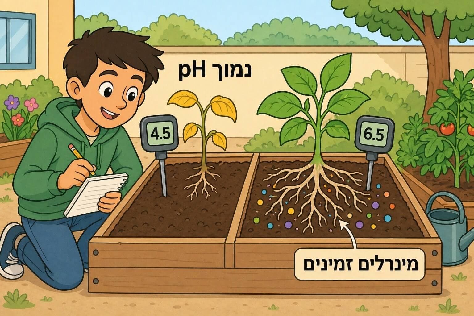 תמונה הממחישה את השפעת pH הקרקע על זמינות מינרלים לצמח