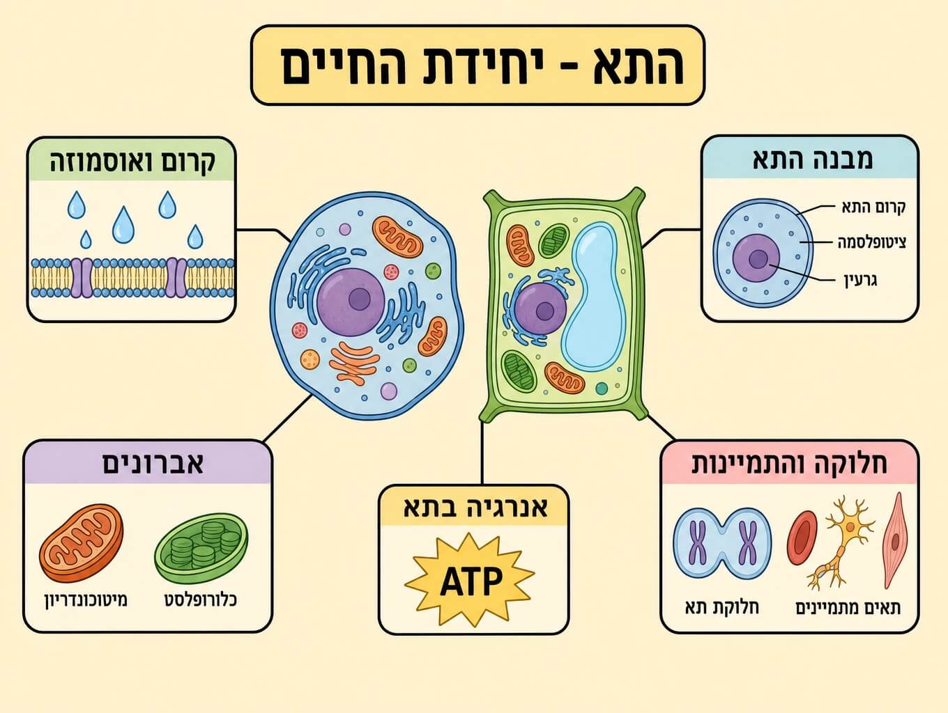 תמונה הממחישה את מפת החזרה של פרק התא עם מבנה התא אברונים אנרגיה חלוקה והתמיינות