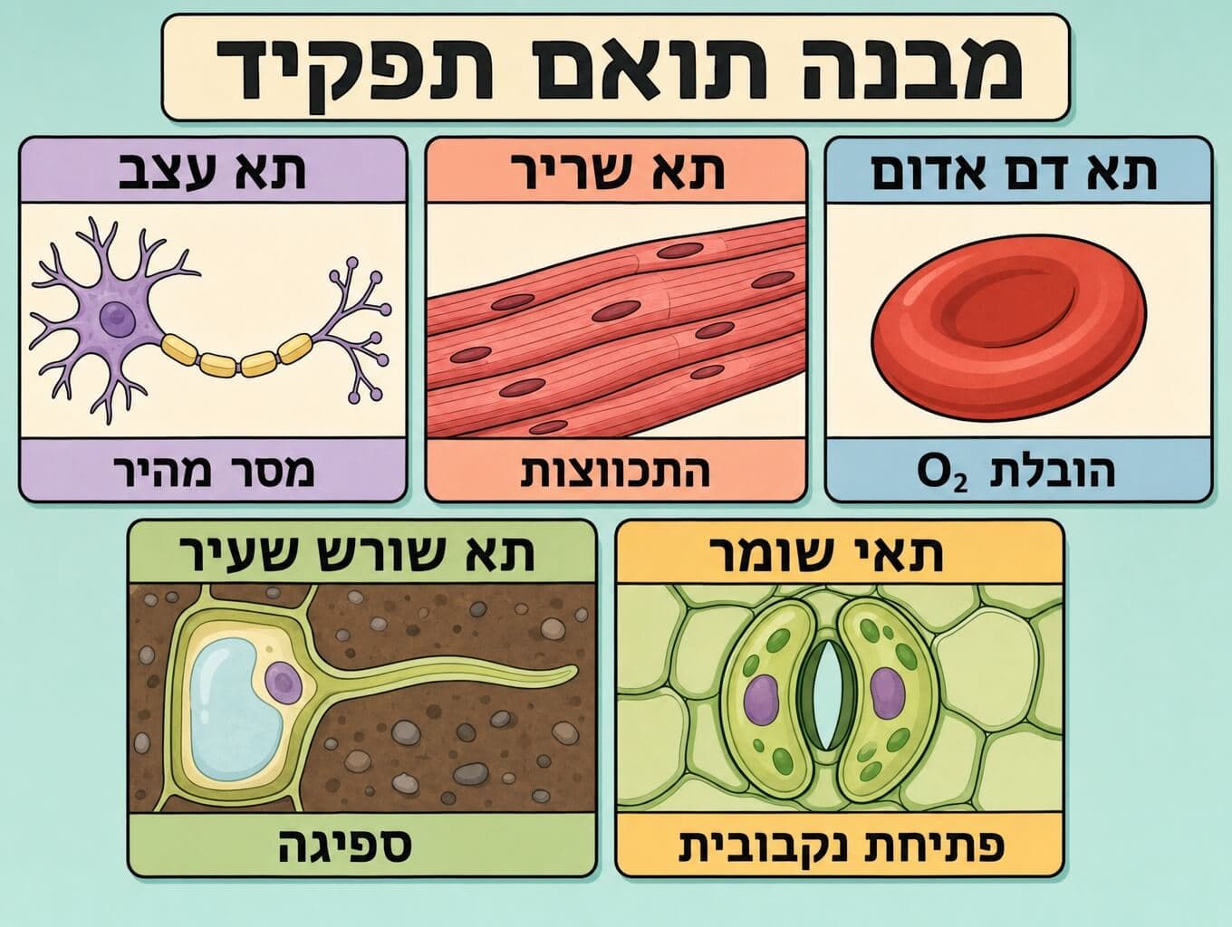 תמונה הממחישה את התאמת המבנה לתפקיד בתאים מתמחים