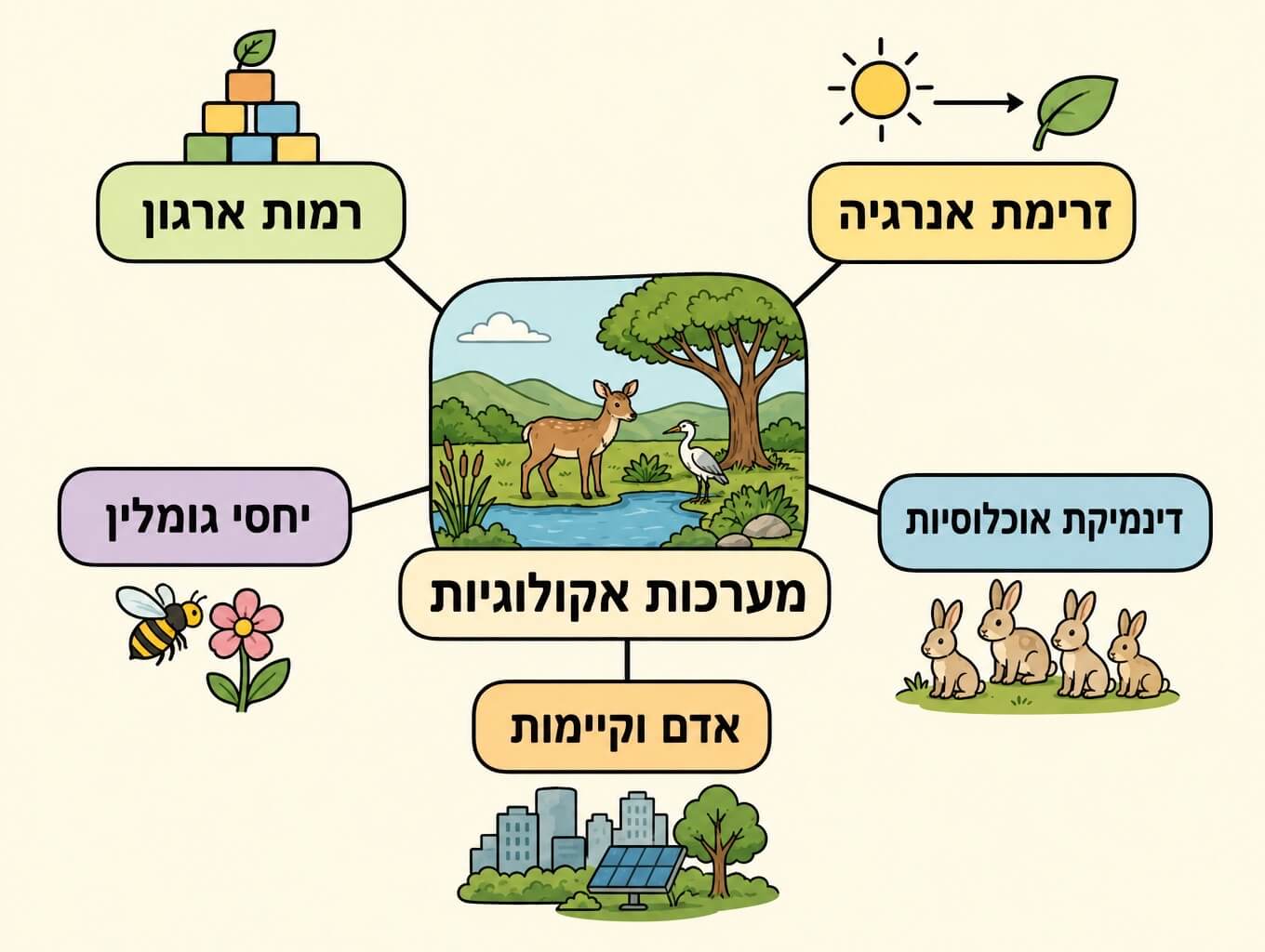 תמונה הממחישה מפת מושגים מסכמת של פרק מערכות אקולוגיות וקיימות