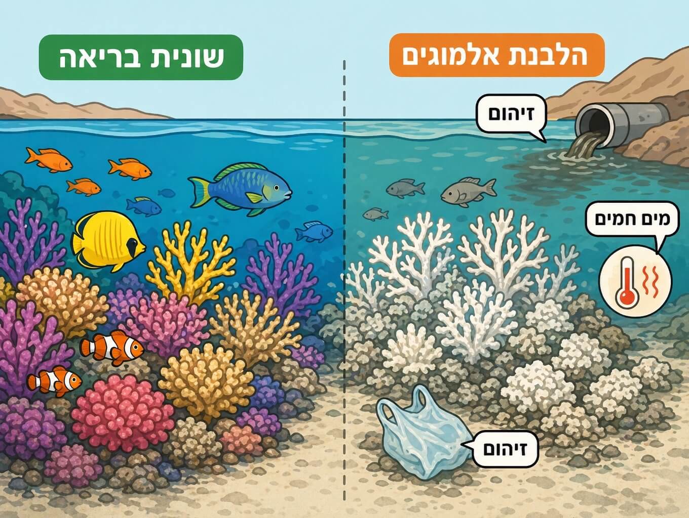 תמונה הממחישה את השפעת האדם על שונית אלמוגים באילת