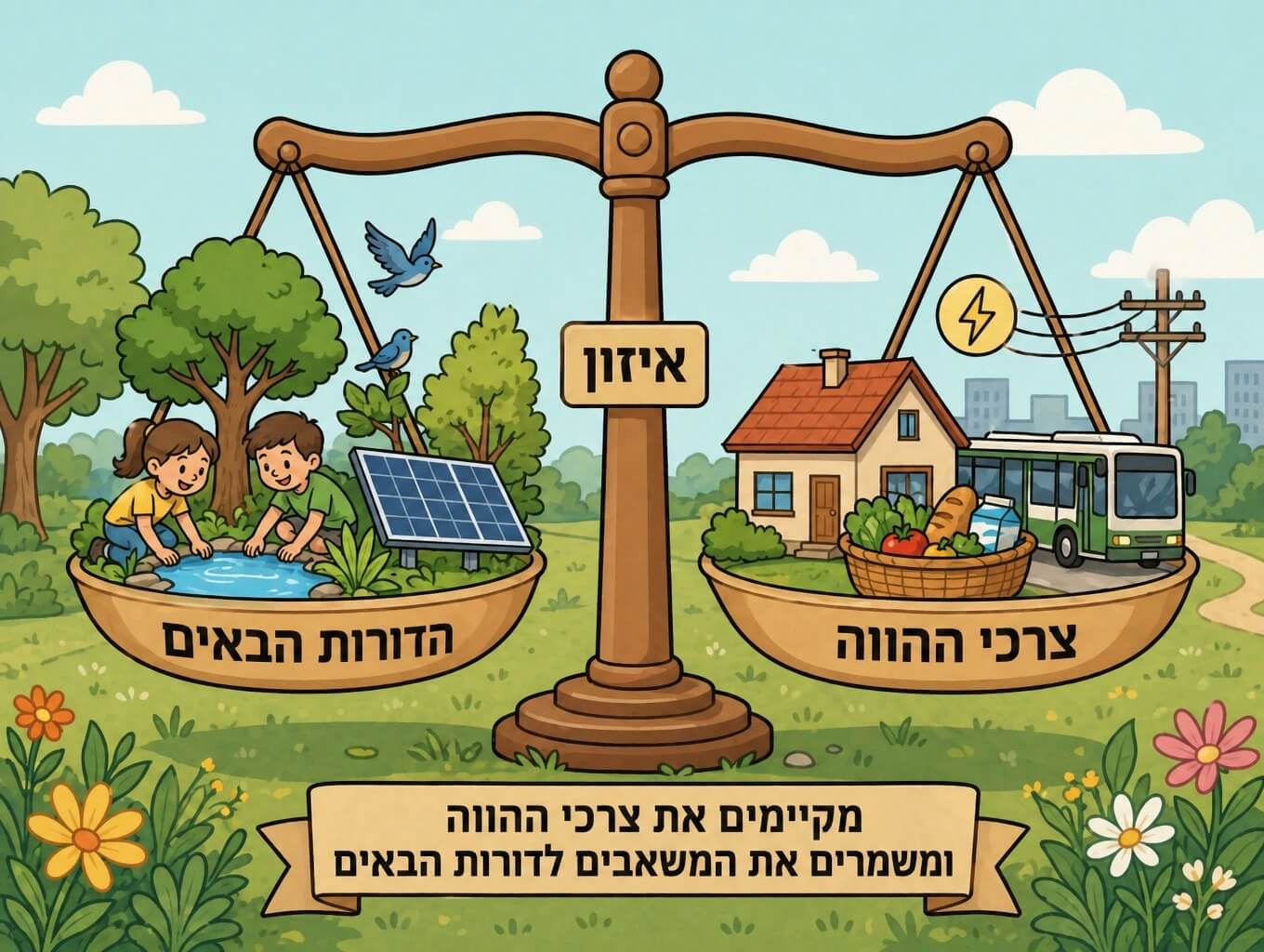 תמונה הממחישה קיימות כאיזון בין צרכי ההווה לבין הדורות הבאים