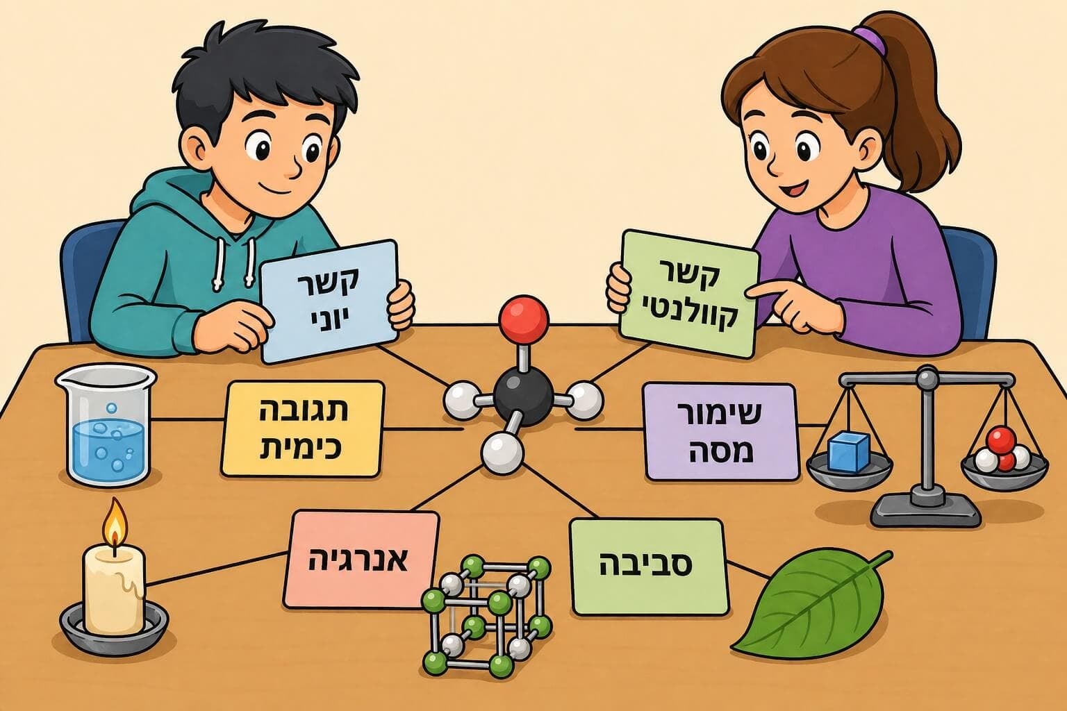 תמונה המציגה את מפת החזרה לפרק תגובות כימיות וקשר כימי