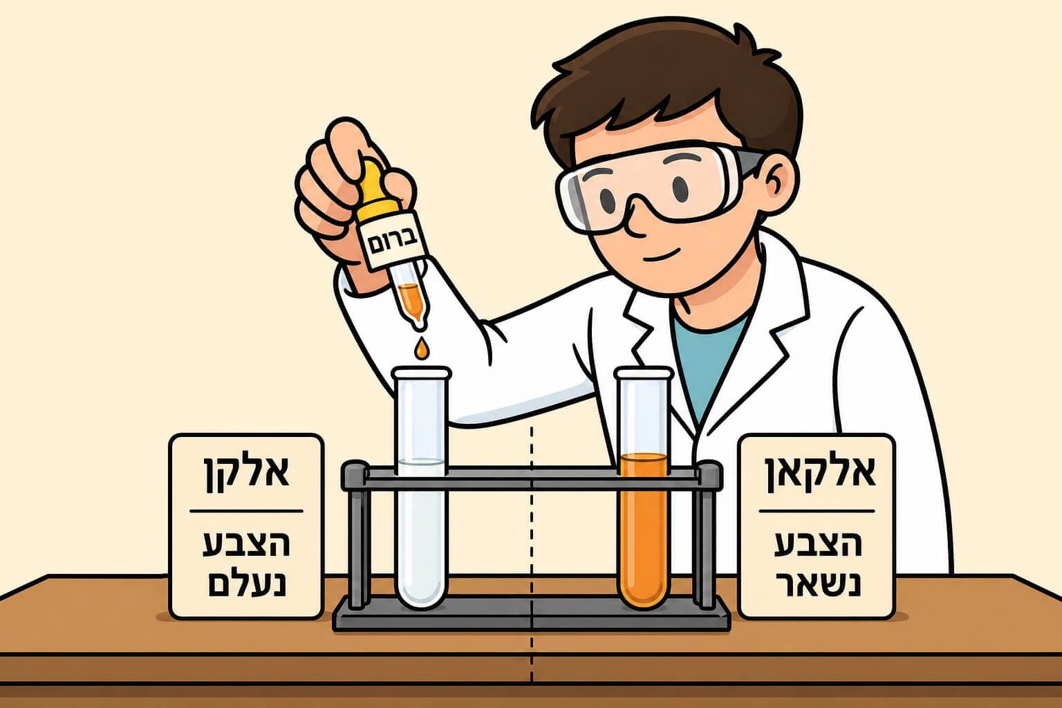 תמונה הממחישה את מבחן הברום לזיהוי פחמימנים בלתי רוויים