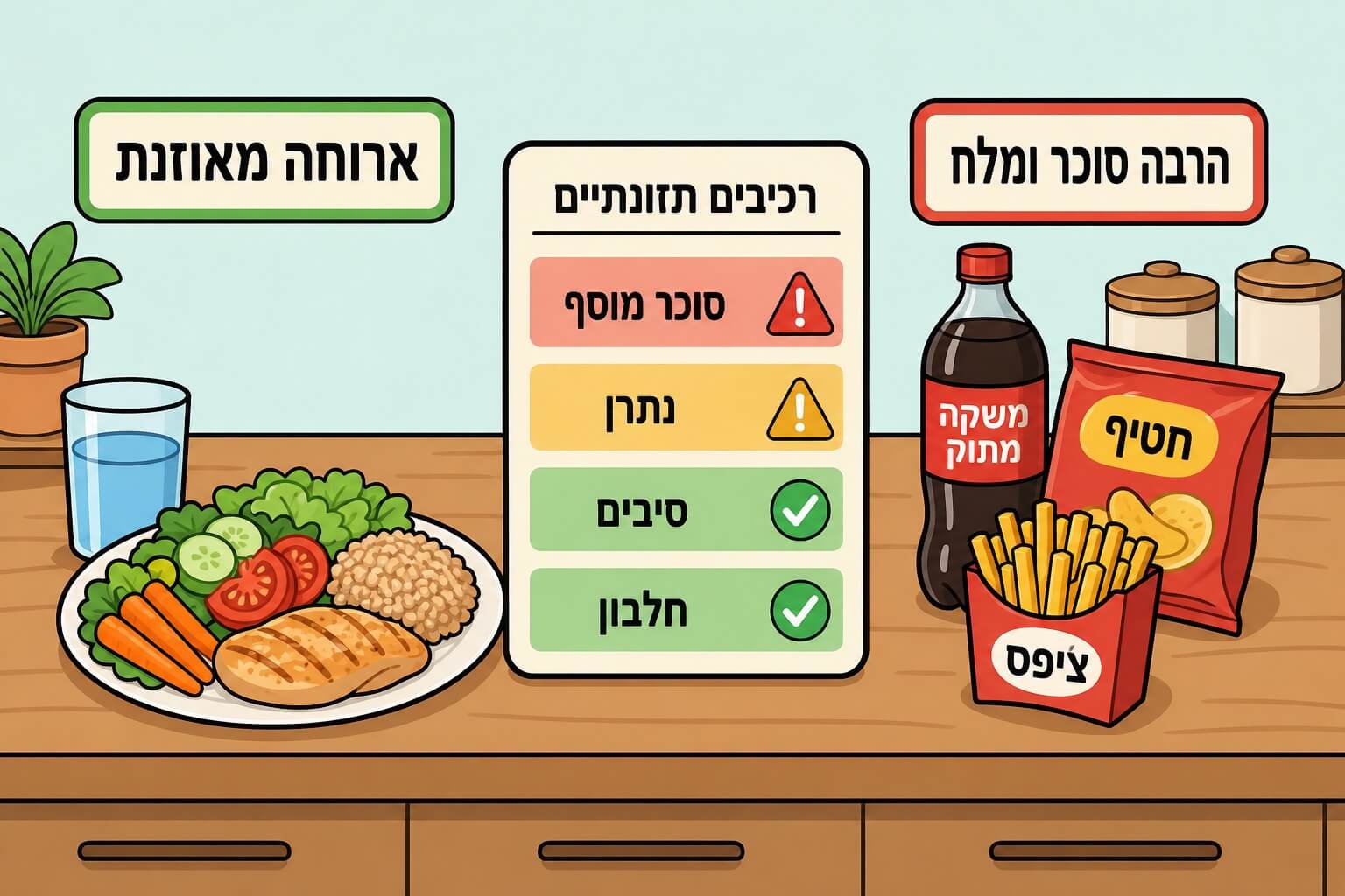 תמונה הממחישה את קריאת תווית המזון ככלי לבחירת ארוחה מאוזנת ובריאה