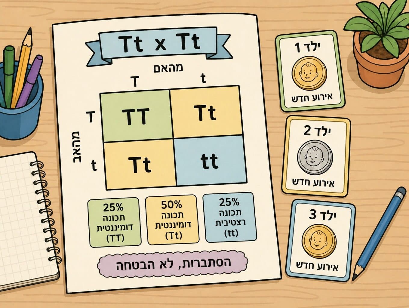 תמונה הממחישה את ריבוע פאנט והסתברות עצמאית בתורשה