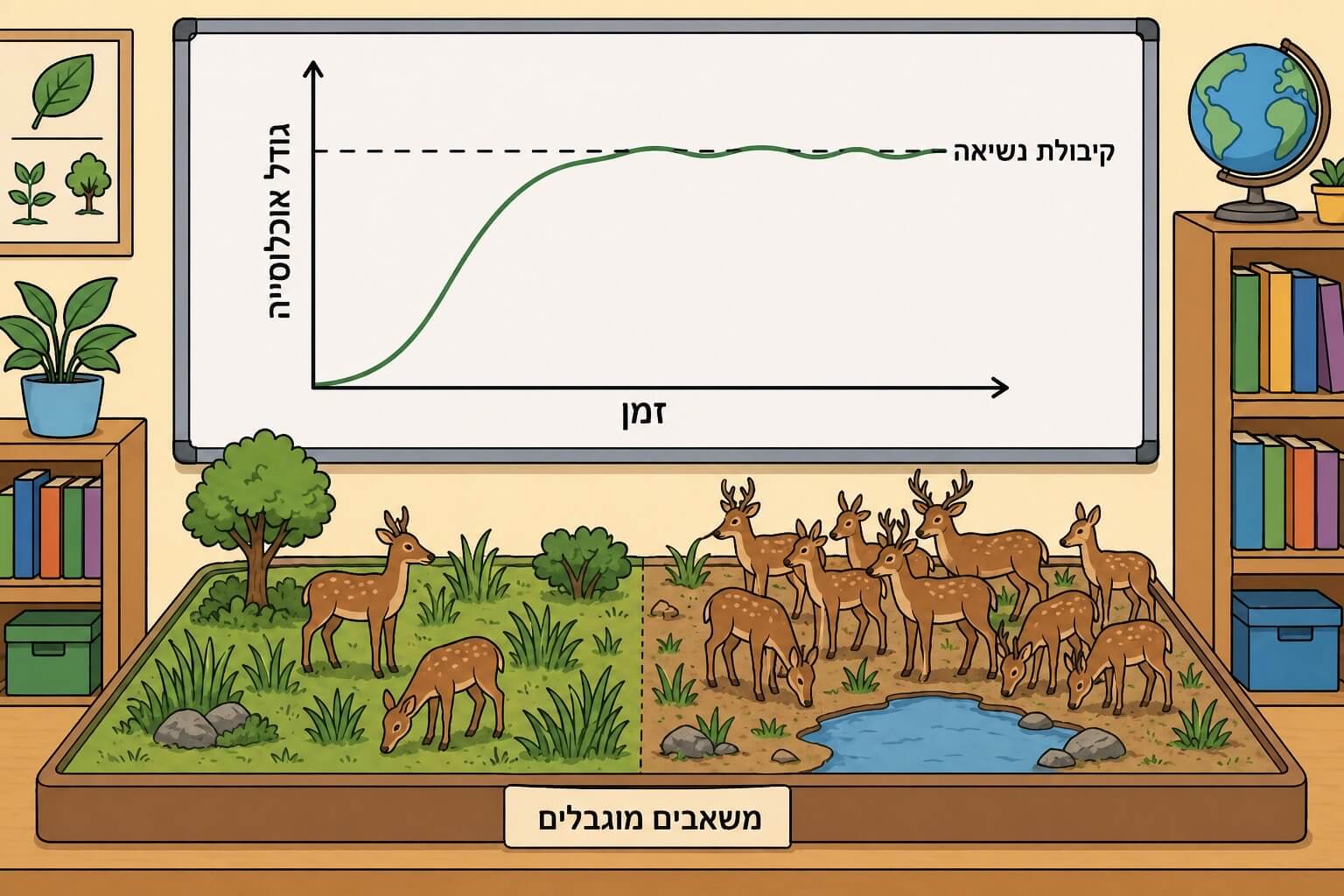 תמונה הממחישה את קיבולת הנשיאה בעזרת עקומת גדילה ומשאבים מוגבלים