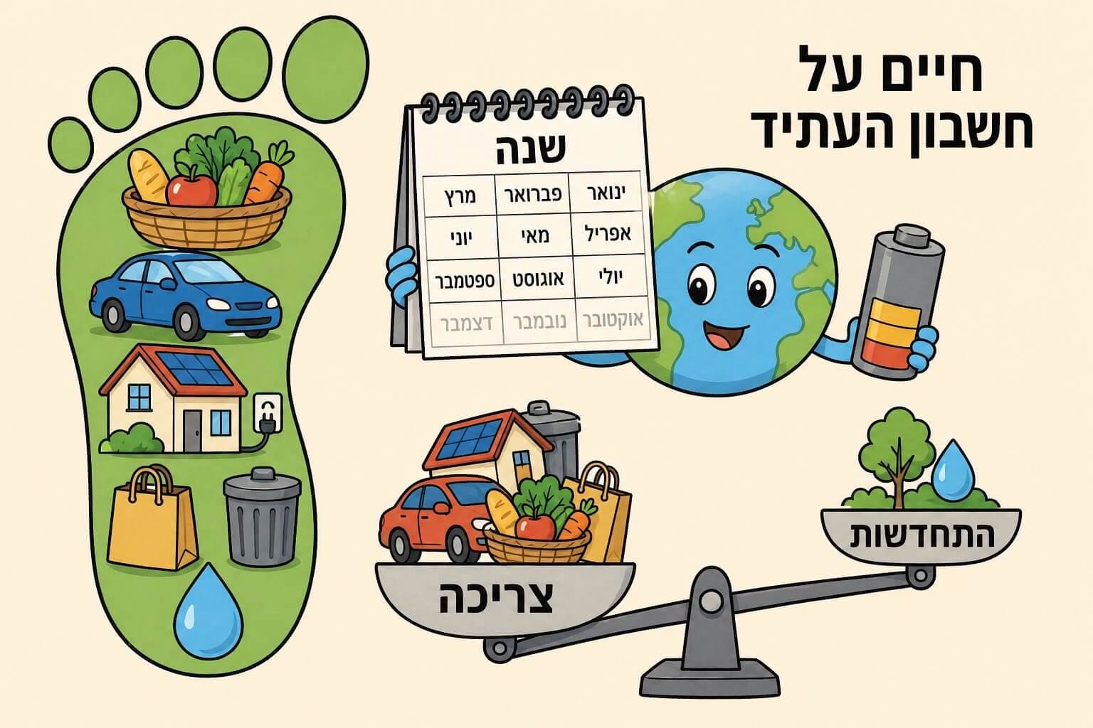 תמונה הממחישה את טביעת הרגל האקולוגית וחריגה מצריכת המשאבים שכדור הארץ מחדש